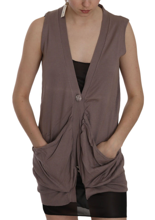 Gilet cardigan sans manches marron 100 % coton