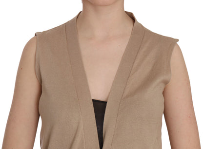 Gilet cardigan senza maniche in cotone marrone 100%.