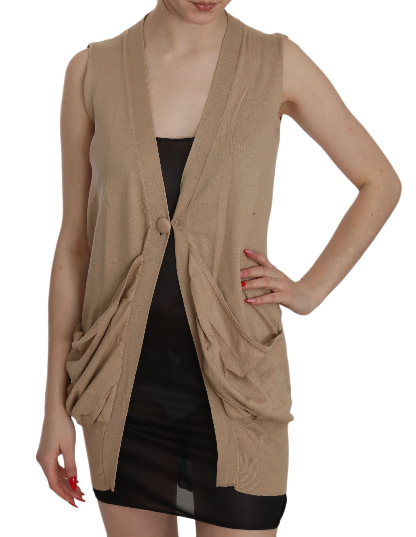 Gilet cardigan sans manches marron 100 % coton