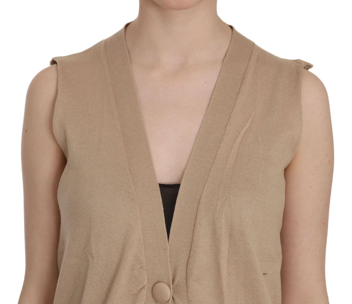 Gilet cardigan sans manches marron 100 % coton