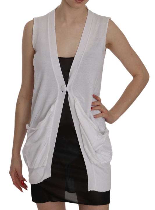 Gilet cardigan senza maniche in cotone bianco 100%.