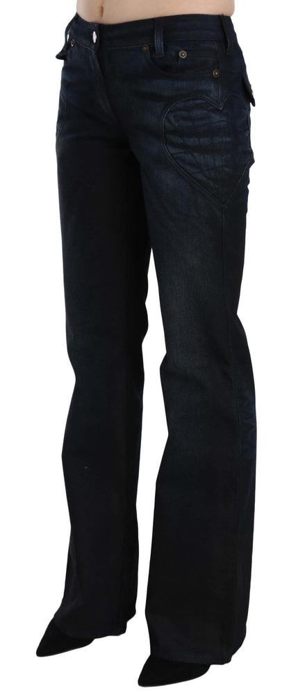 Pantalon droit en denim bleu délavé taille moyenne