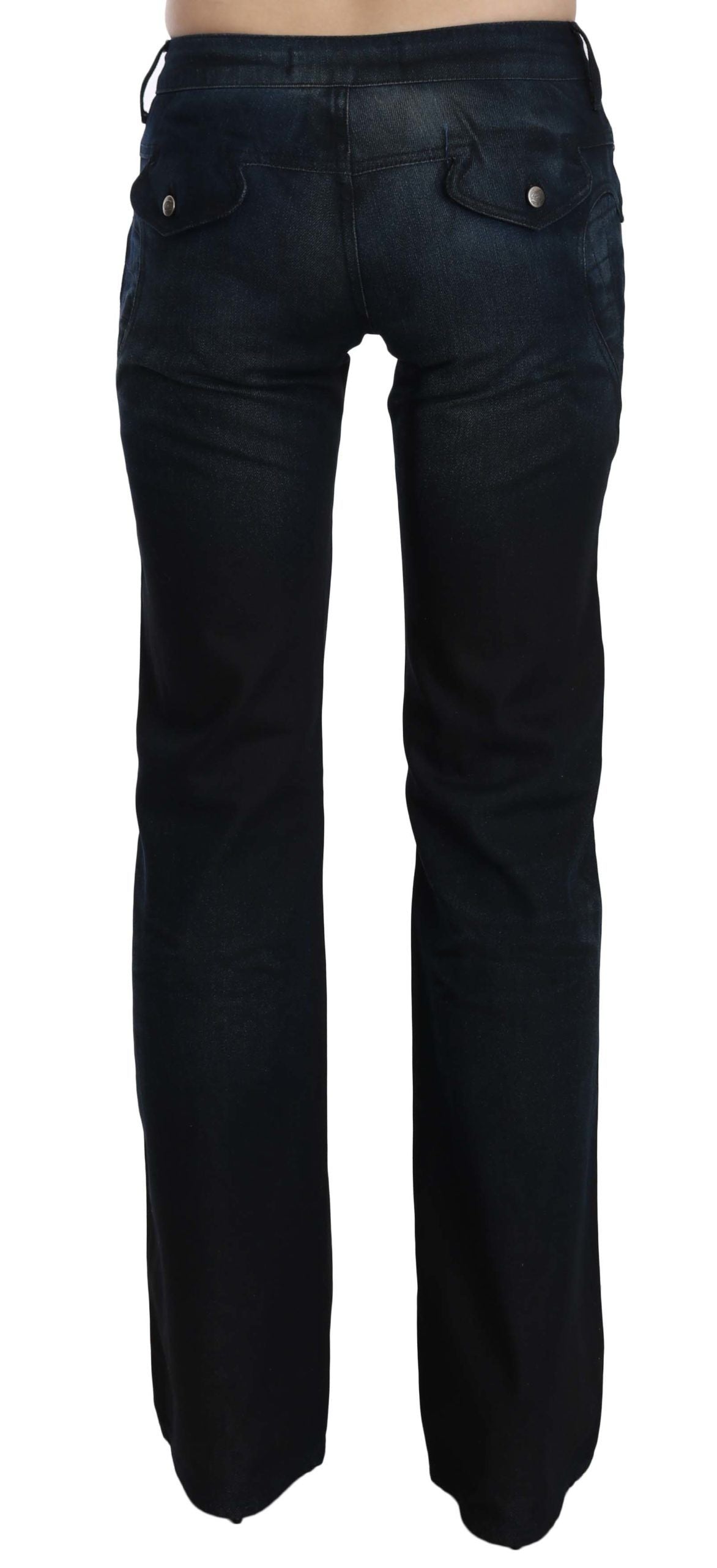 Pantalon droit en denim bleu délavé taille moyenne