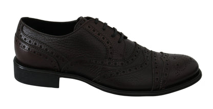 Scarpe eleganti derby brogue in pelle marrone