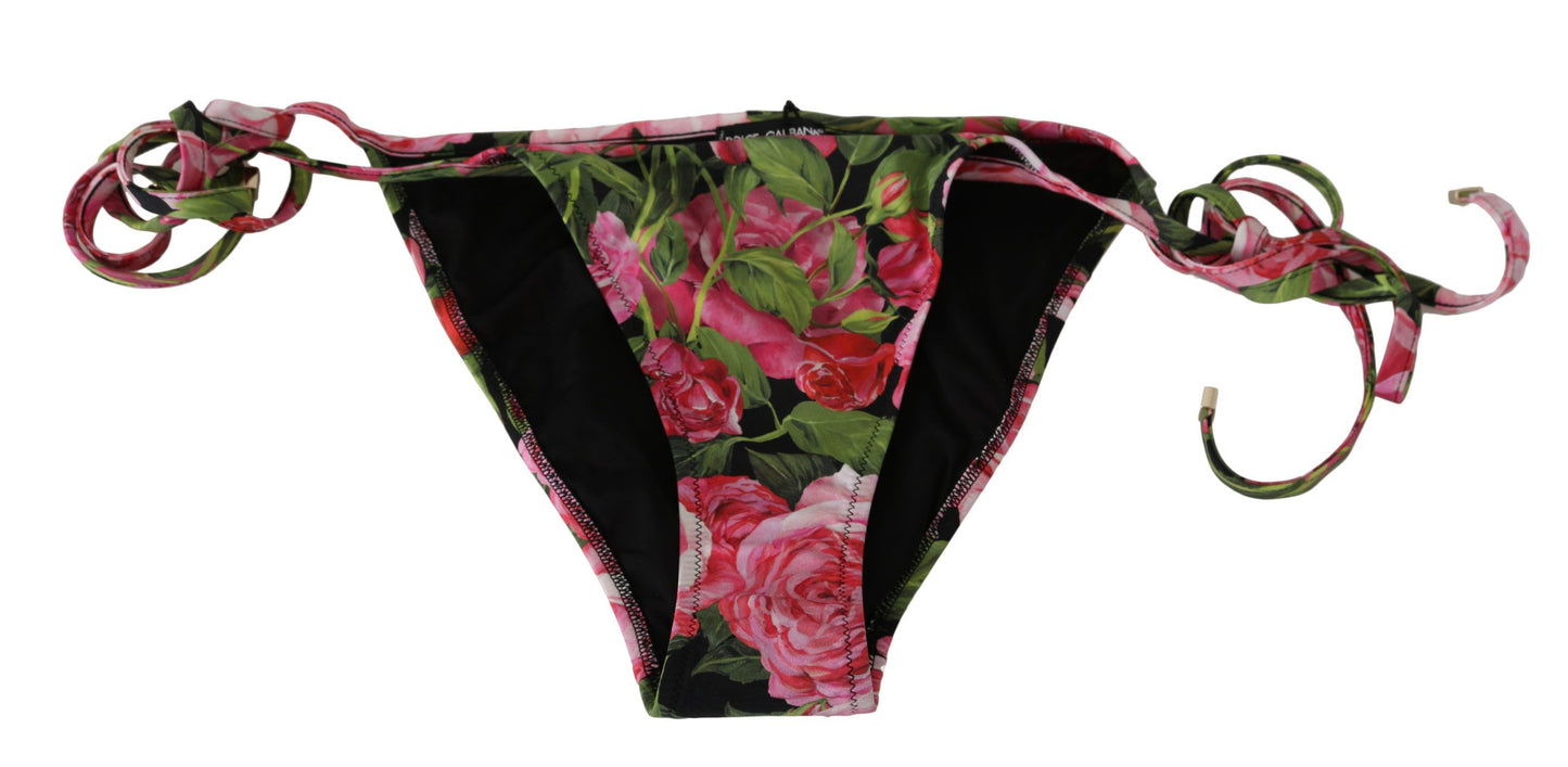 Costume da bagno bikini con fondo nero con stampa rosa rosa