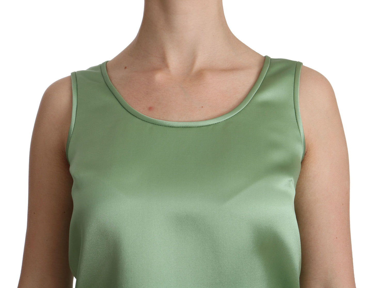 Grüne ärmellose Top-Tankbluse aus 100 % Seide