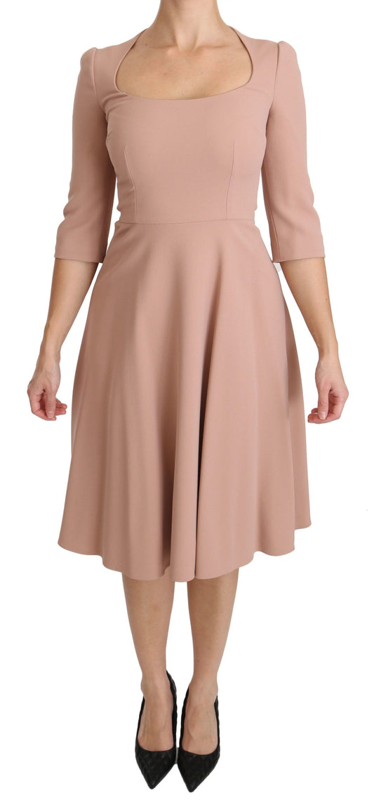 Robe trapèze en viscose rose à manches 3/4