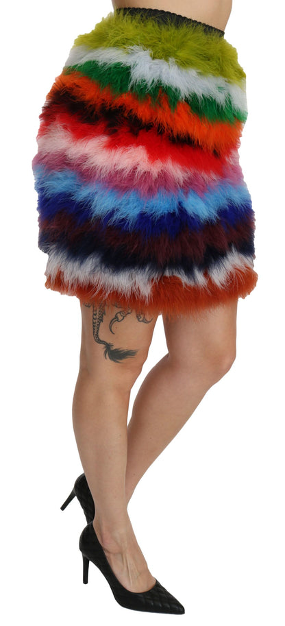 Mini jupe en plumes taille haute rouge bleu