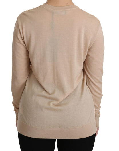 Camicetta in cashmere con top a maniche lunghe in pizzo beige