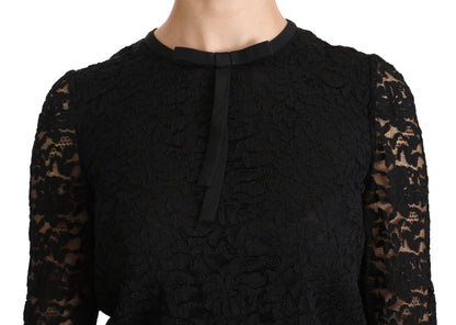 Blouse en nylon à manches longues en dentelle noire