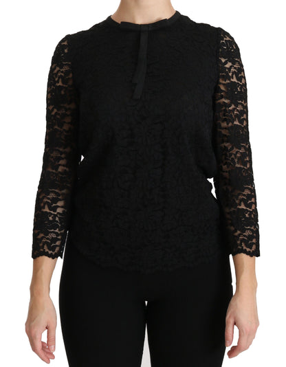 Blouse en nylon à manches longues en dentelle noire