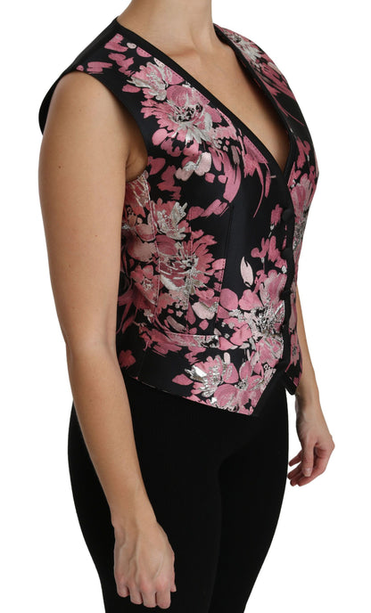 Top in camicetta con gilet floreale rosa nero