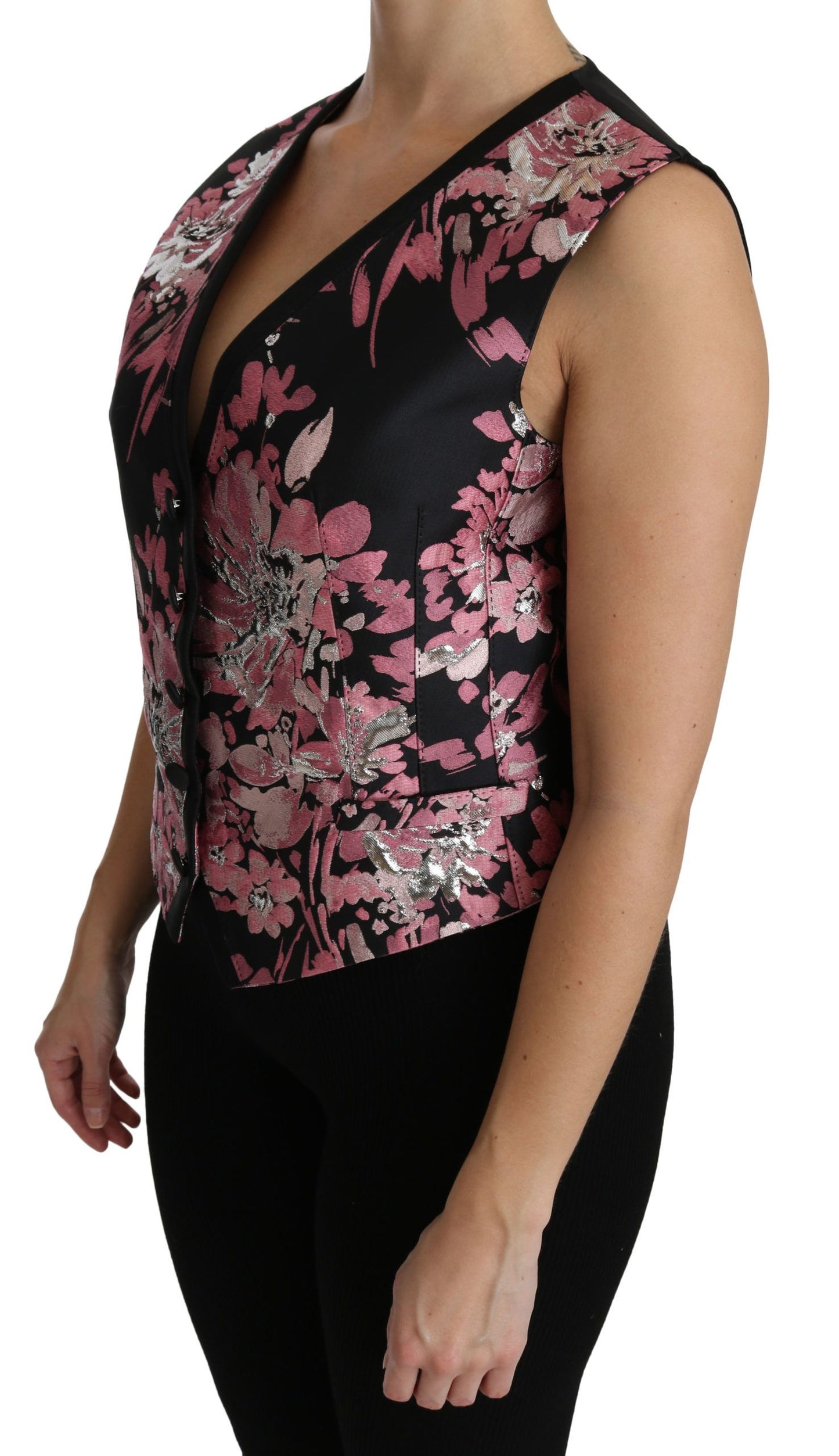 Top in camicetta con gilet floreale rosa nero