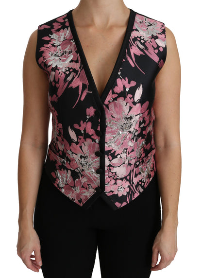 Top in camicetta con gilet floreale rosa nero