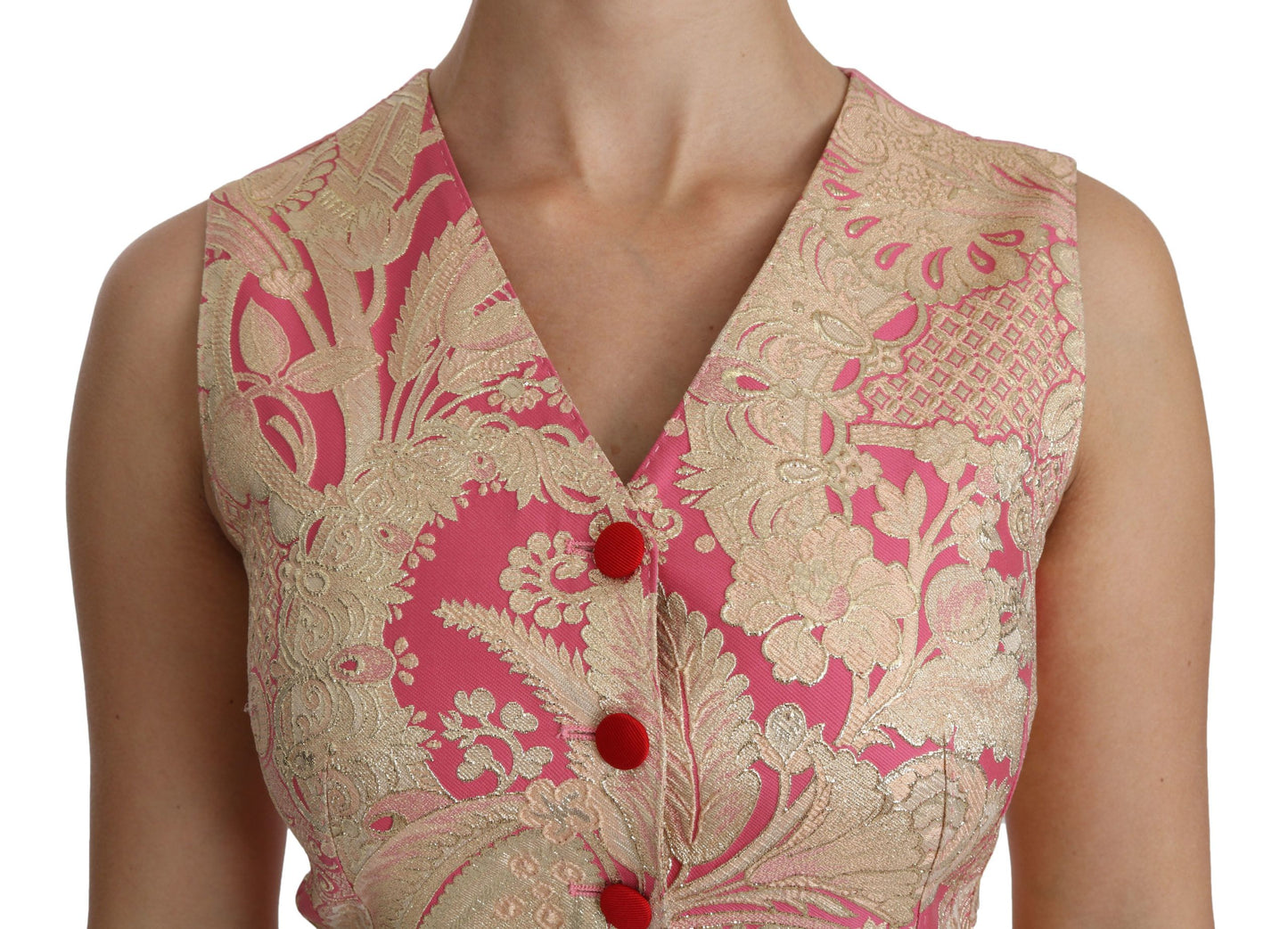 Top in camicetta con gilet in broccato oro rosa