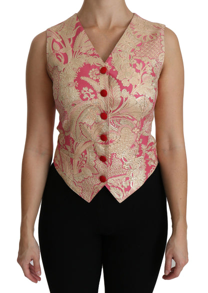 Top in camicetta con gilet in broccato oro rosa