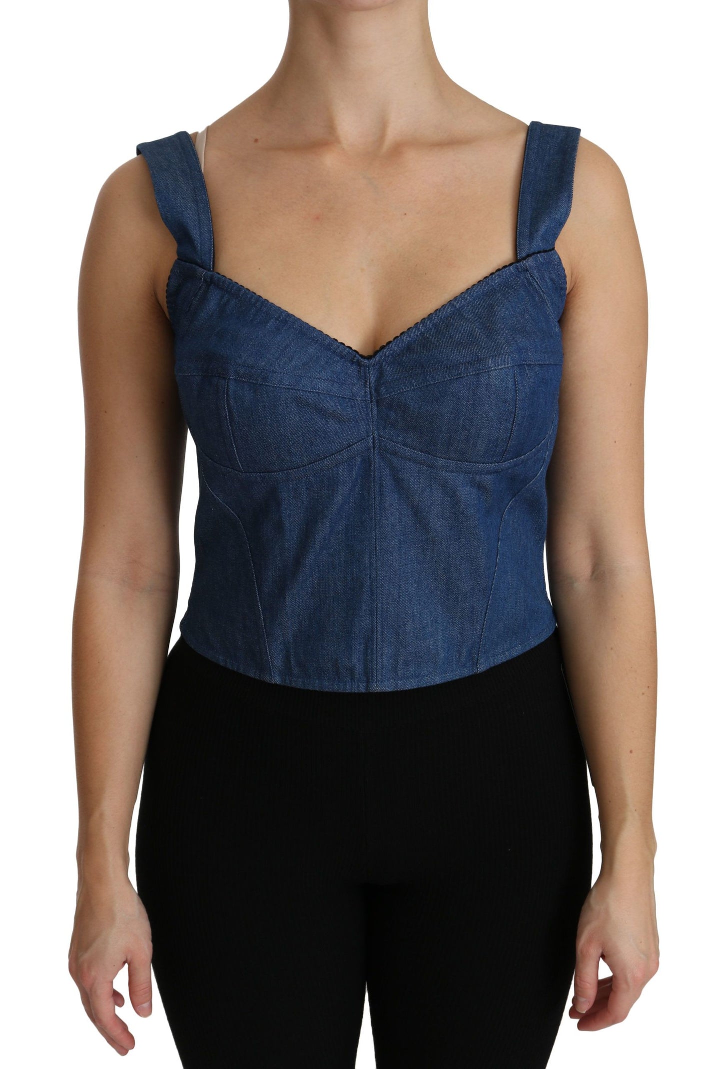 Top in cotone con camicetta bustier senza maniche blu