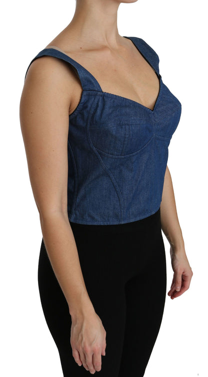 Top in cotone con camicetta bustier senza maniche blu