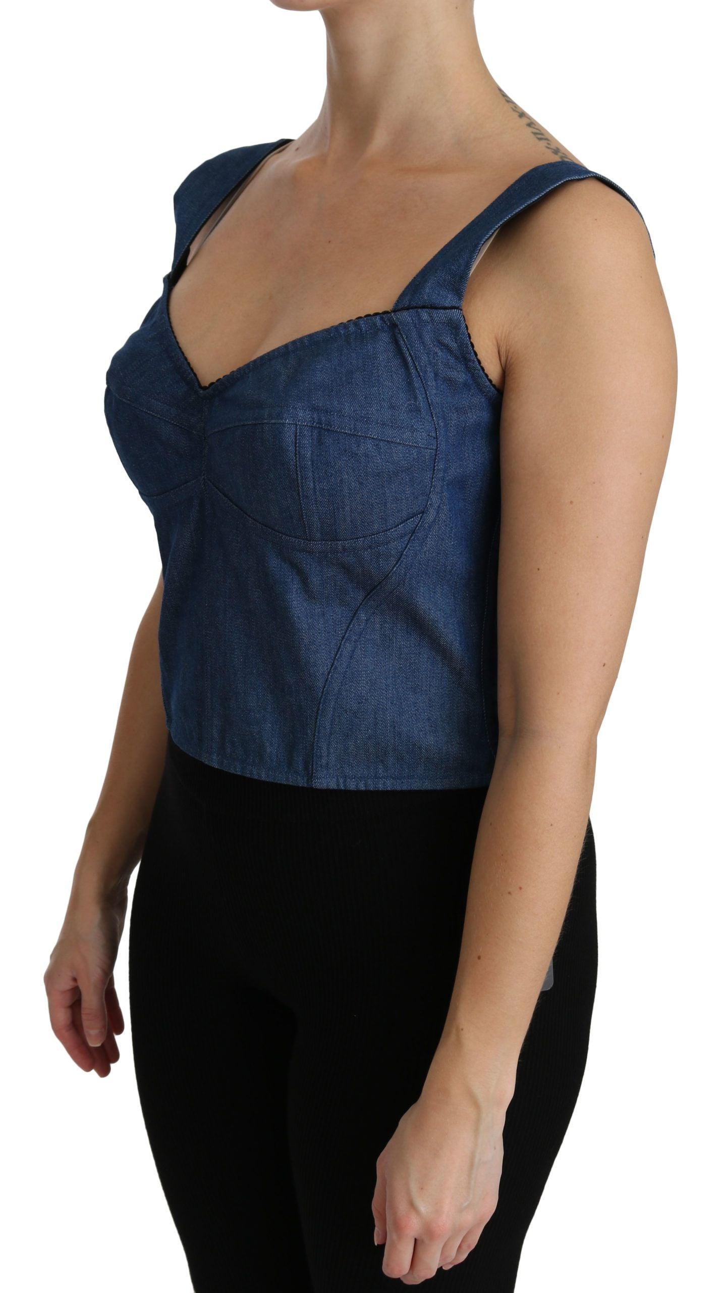 Top in cotone con camicetta bustier senza maniche blu