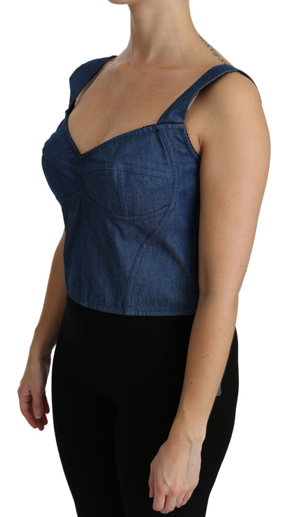 Chemisier bustier bleu sans manches, haut en coton