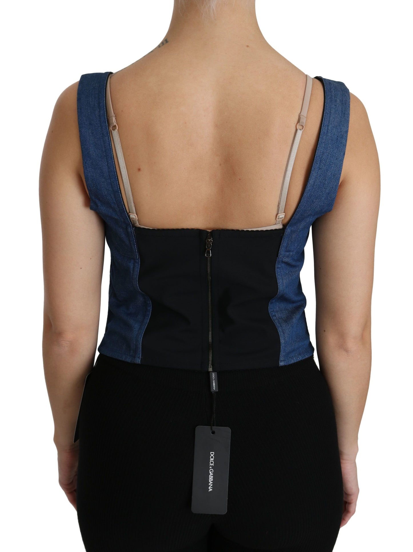 Top in cotone con camicetta bustier senza maniche blu