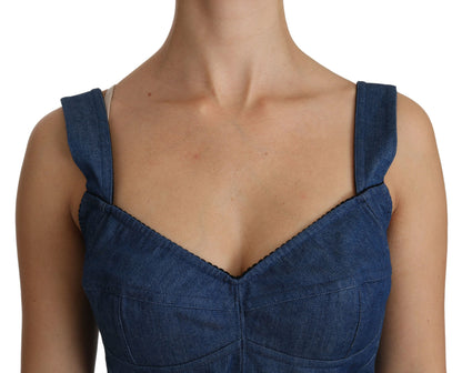 Top in cotone con camicetta bustier senza maniche blu