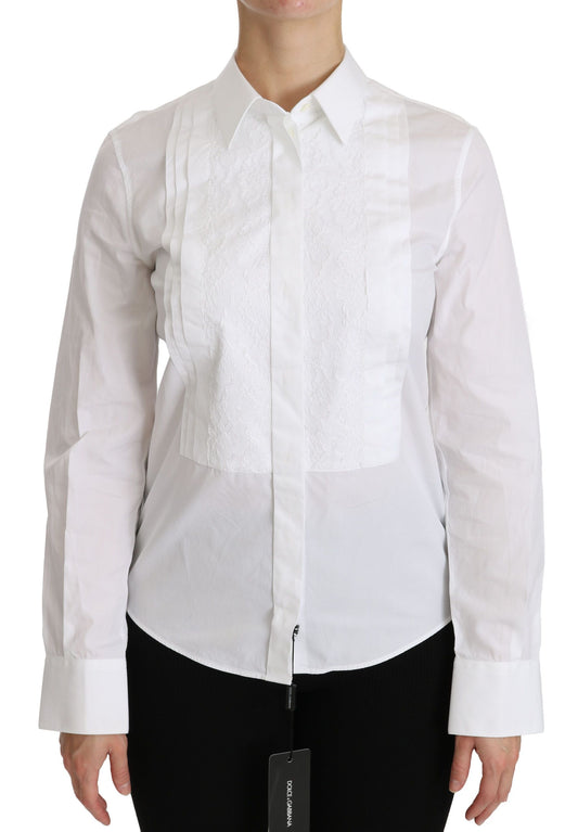 Dolce & Gabbana Elegant White Collared Long Sleeve Polo Top