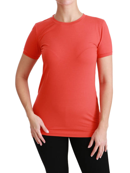 Top in cotone T-shirt girocollo a maniche corte rossa