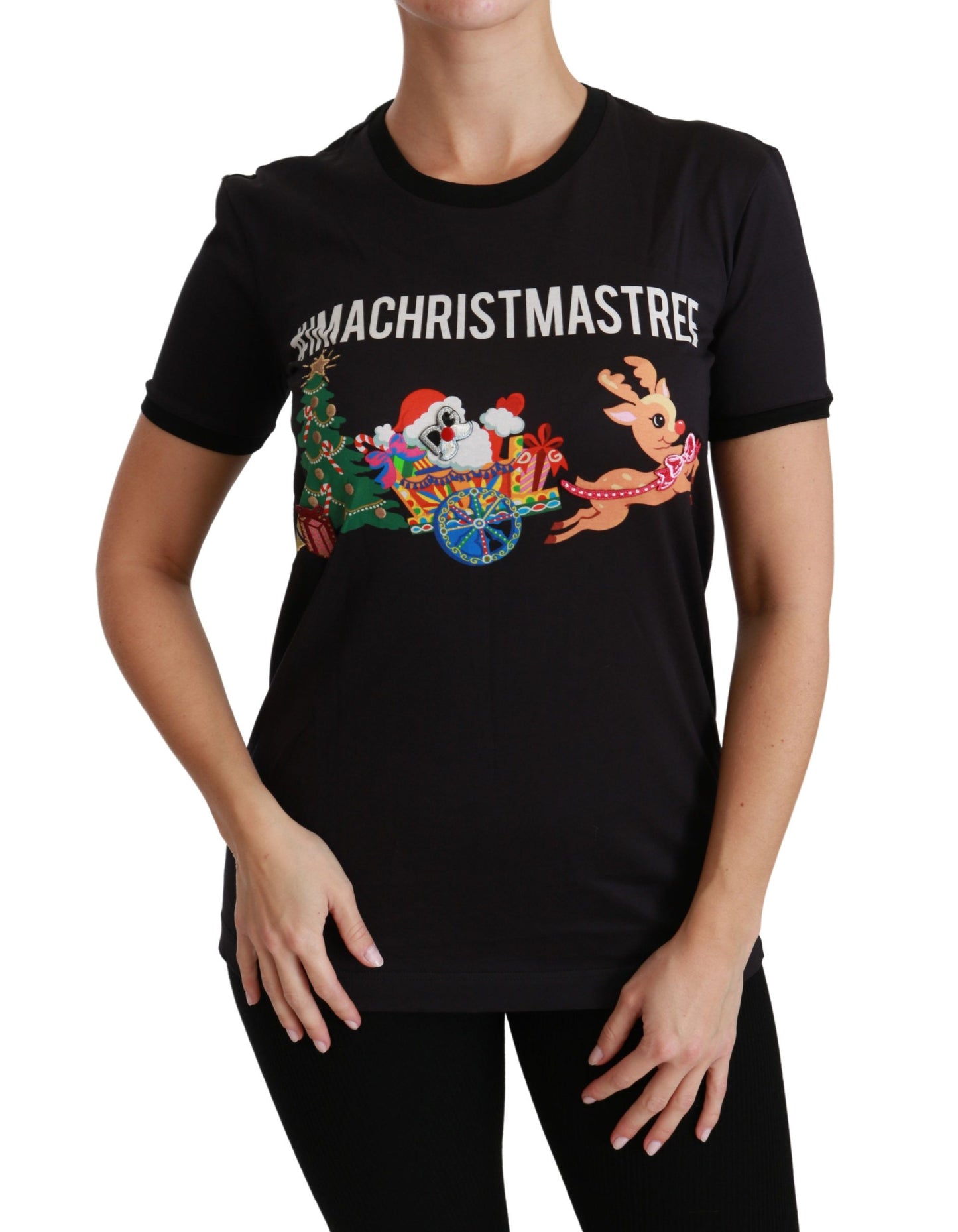 Schwarzes #ImAChristmasTree T-Shirt mit Rundhalsausschnitt