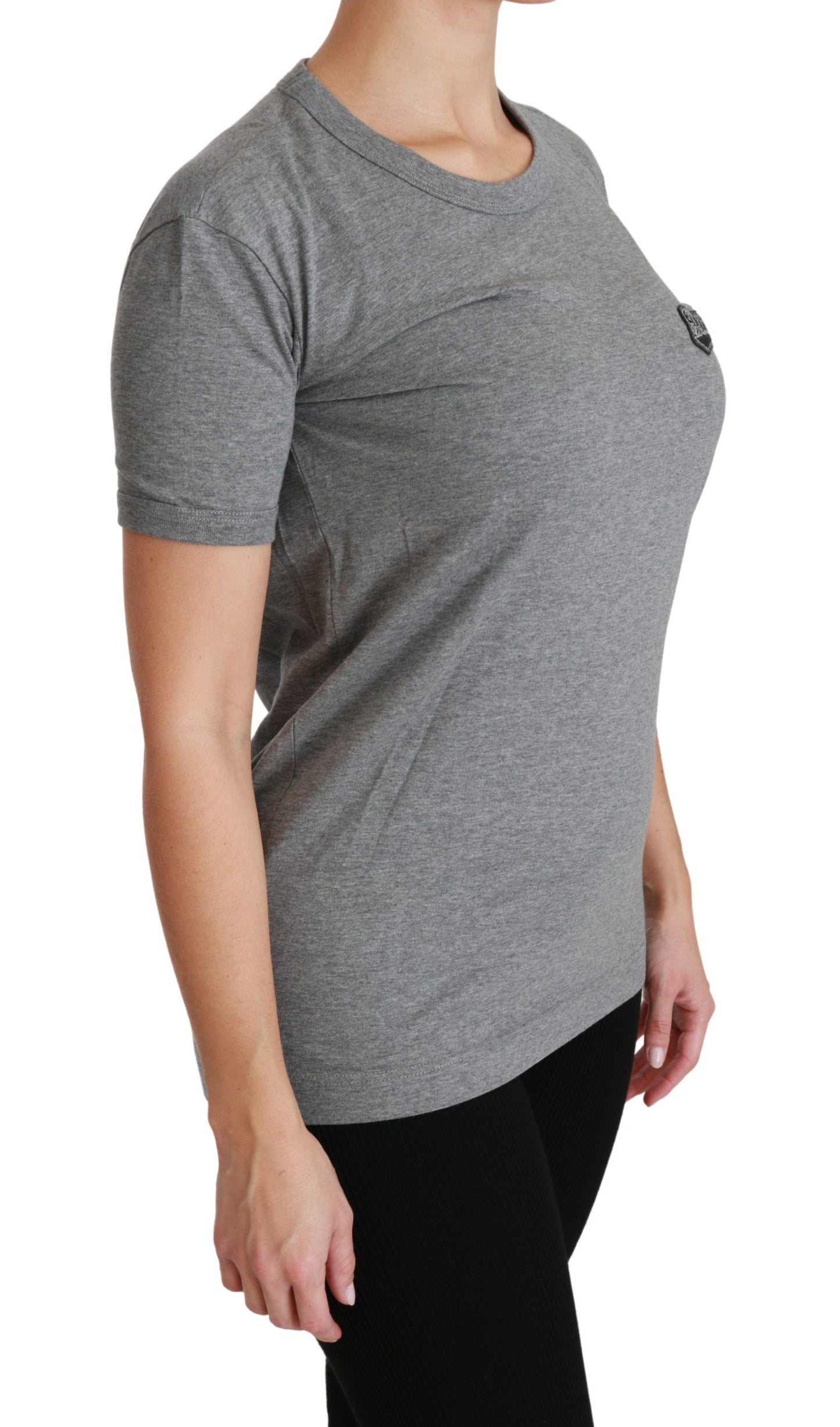 T-shirt girocollo in cotone grigio con patch Amore