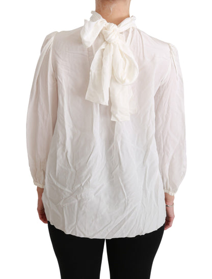 Chemise chemisier blanche à col roulé, haut en soie