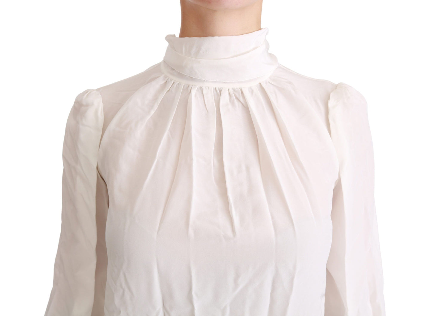 Chemise chemisier blanche à col roulé, haut en soie