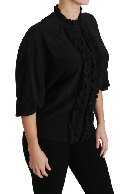 Elegant Black Silk Short Sleeve Blouse