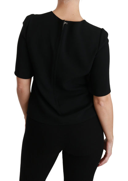 Schwarze, kurzärmlige, lässige Stretch-Bluse