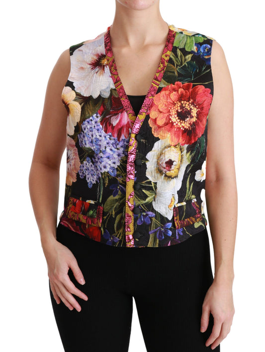 Gilet superiore senza maniche floreale multicolore