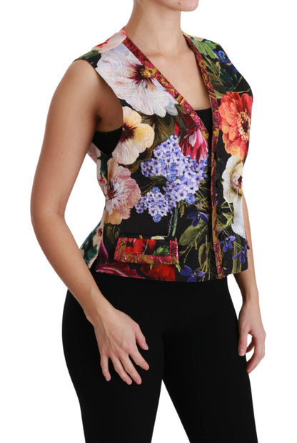 Gilet sans manches à fleurs multicolores