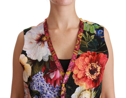 Gilet superiore senza maniche floreale multicolore