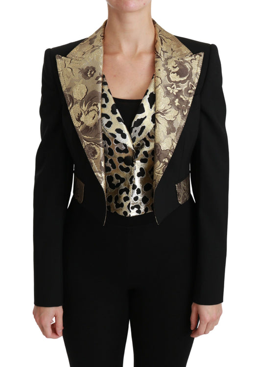 Giacca in lana con cappotto blazer con gilet jacquard nero