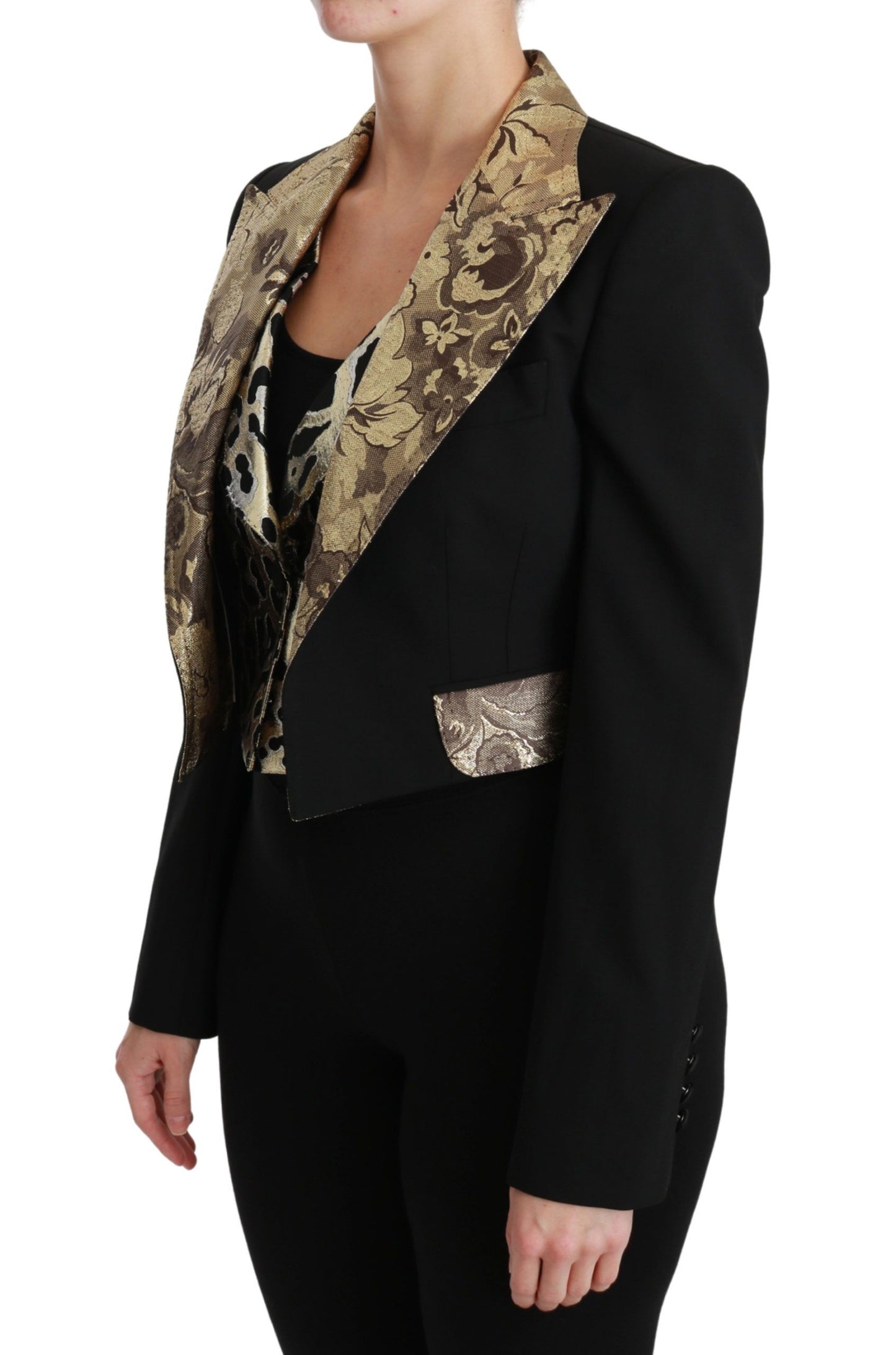 Schwarze Jacquard-Weste, Blazer, Mantel, Wolljacke