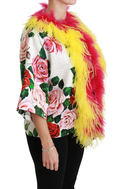 Cappotto floreale bianco Giacca con rose in pelliccia Capte