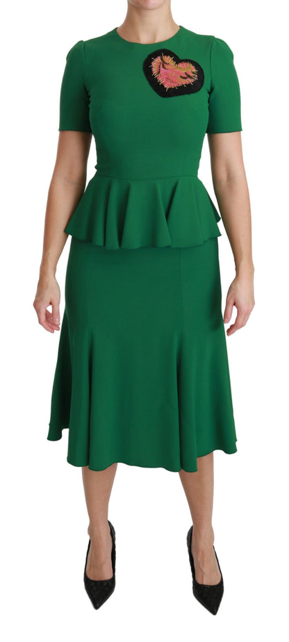 Robe sirène mi-longue en viscose avec patch cœur vert