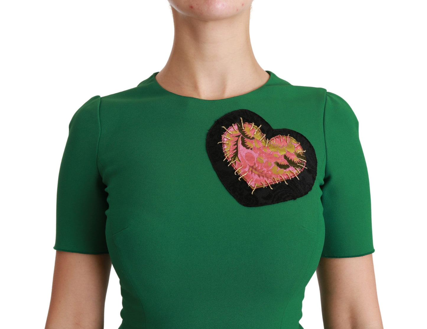 Robe sirène mi-longue en viscose avec patch cœur vert