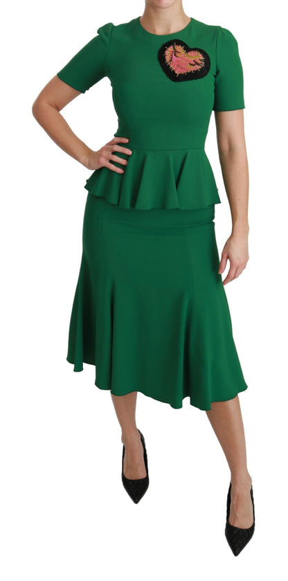 Robe sirène mi-longue en viscose avec patch cœur vert