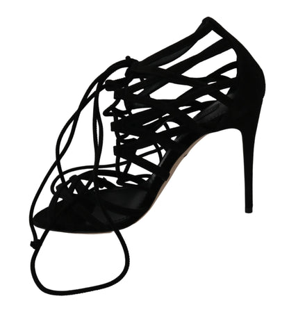 Schwarze Stiletto-Schuhe mit Wildlederriemen und Sandalen