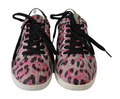 Sneakers piatte in pelle da allenamento con stampa leopardata rosa