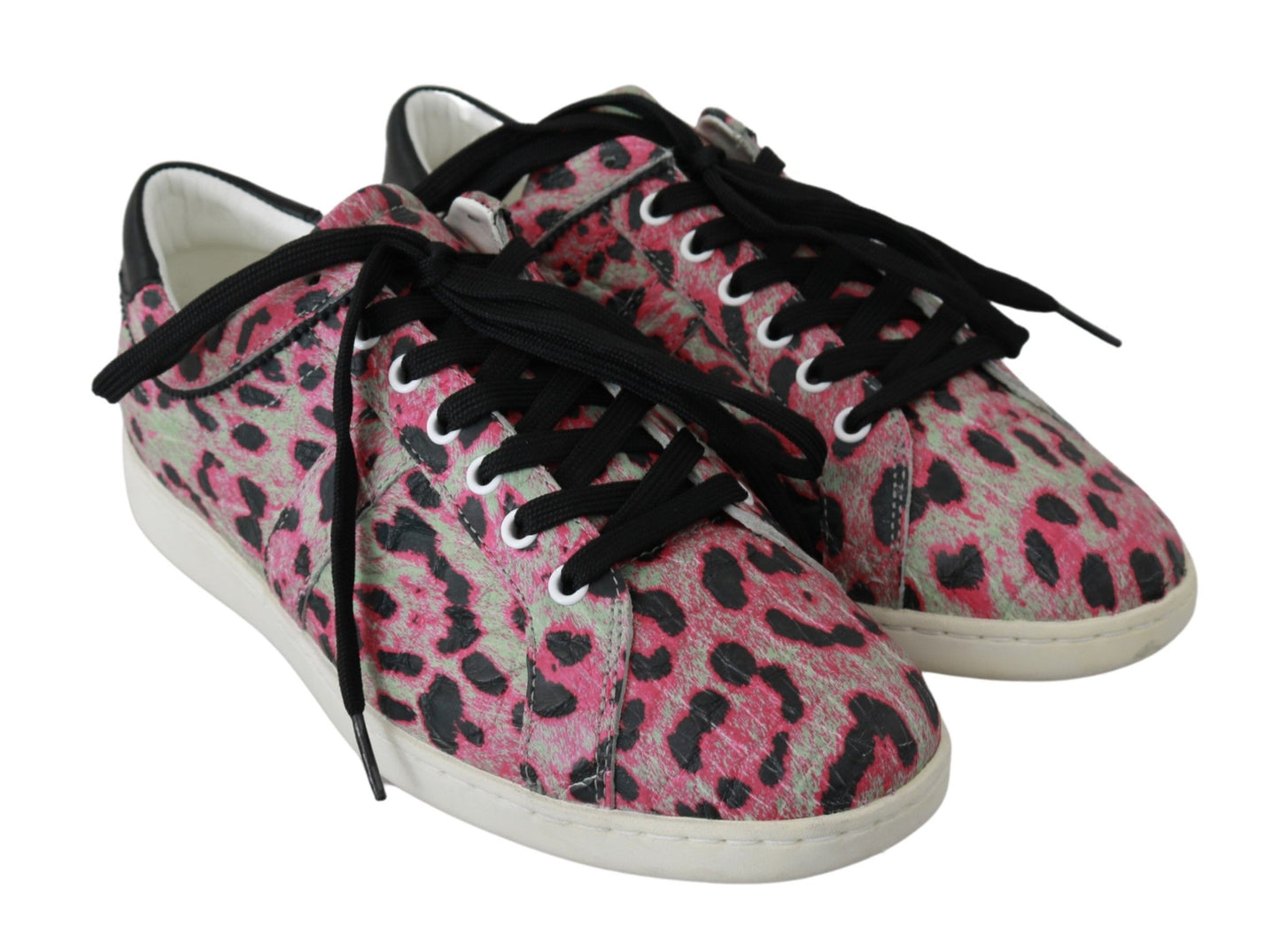 Rosa Trainings-Leder-Sneaker mit Leopardenmuster