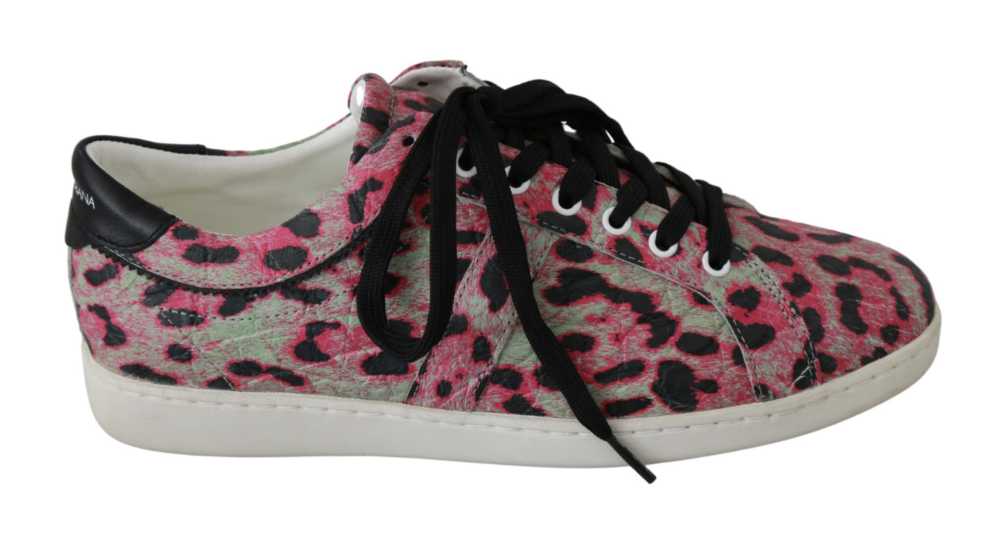 Sneakers piatte in pelle da allenamento con stampa leopardata rosa