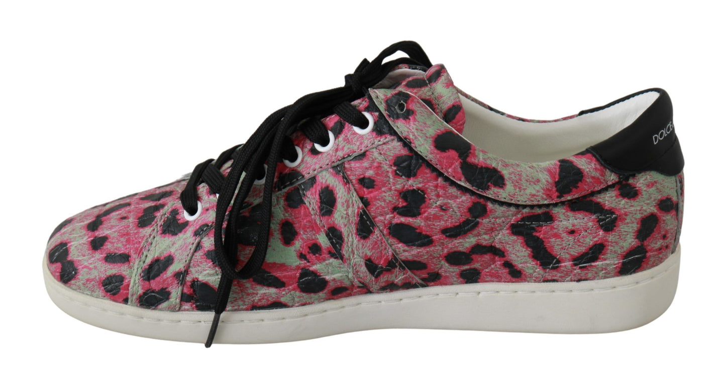 Rosa Trainings-Leder-Sneaker mit Leopardenmuster