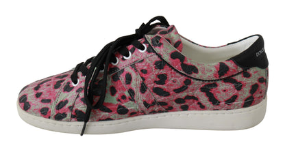 Sneakers piatte in pelle da allenamento con stampa leopardata rosa