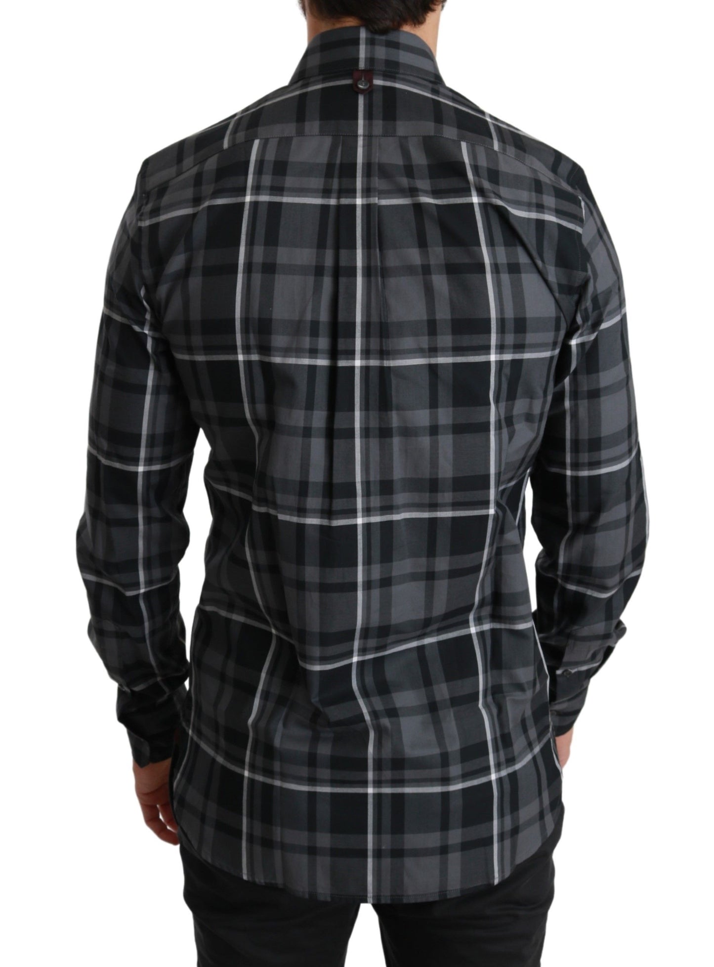 Elegant Gray Checkered Martini Dress Shirt